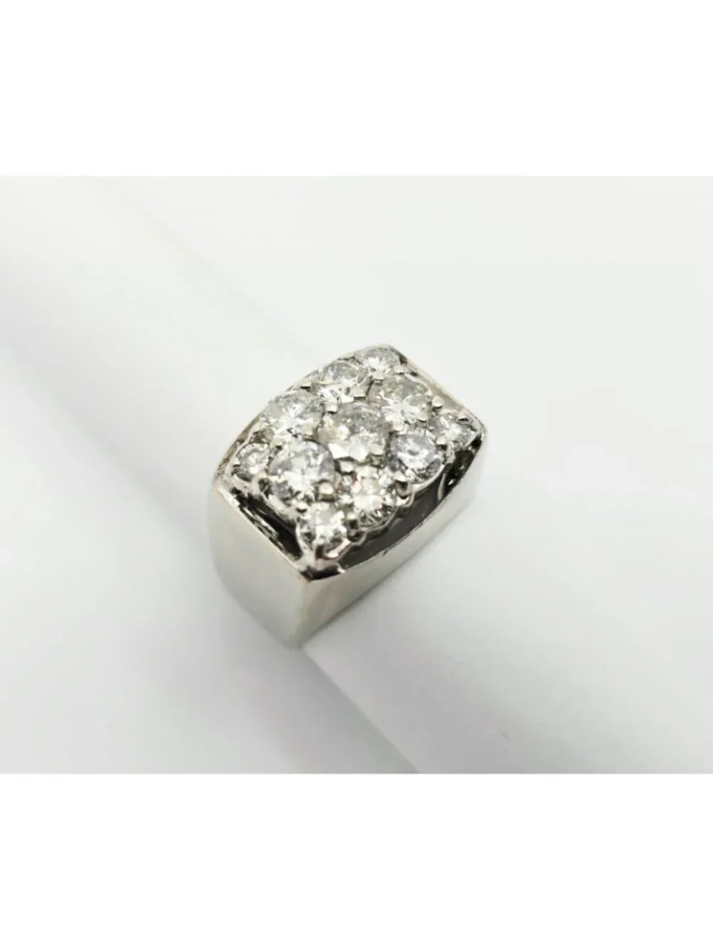 Unique 14K Karat Solid White Gold Designer Men's Diamond Cluster Ring - Size 10